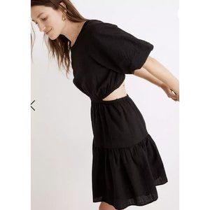 Madewell $128 Seersucker Puff Sleeve Cutout Mini Dress Black Size